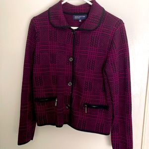 Jones New York Purple Plaid Cardigan Sweater Size M